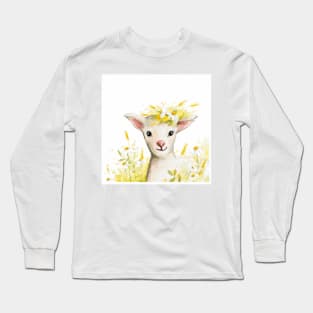 Watercolor lamb with flowers Long Sleeve T-Shirt